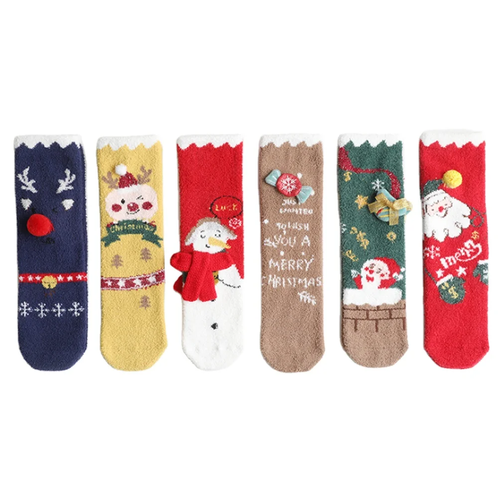 2021 высокое качество 3d коралловый плюш утолщенные рождественские носки для родителей и детей в тюбике Мультяшные сутулки