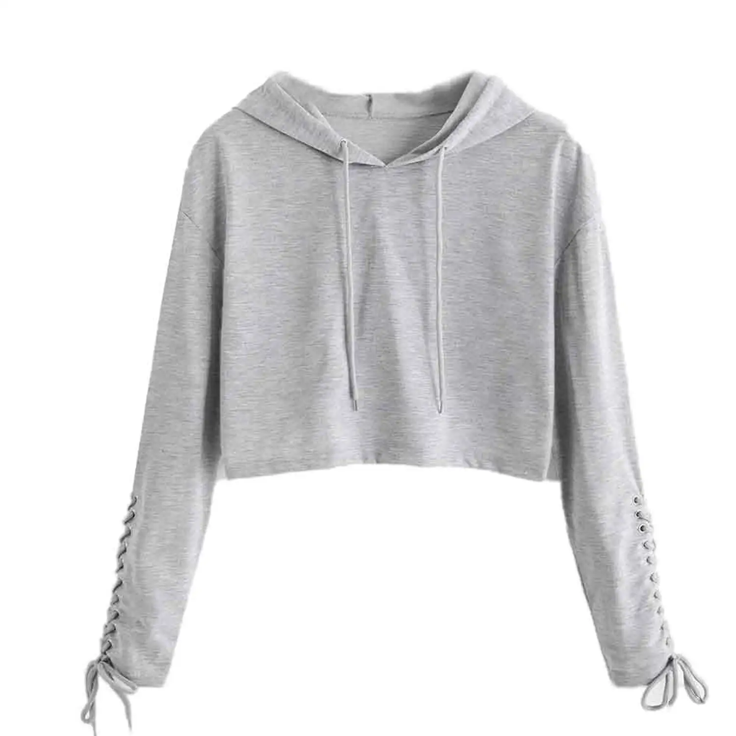 
Ladies Hoodie Top High Quality Plain 100% Cotton Fleece Ladies Cropped Pullover 