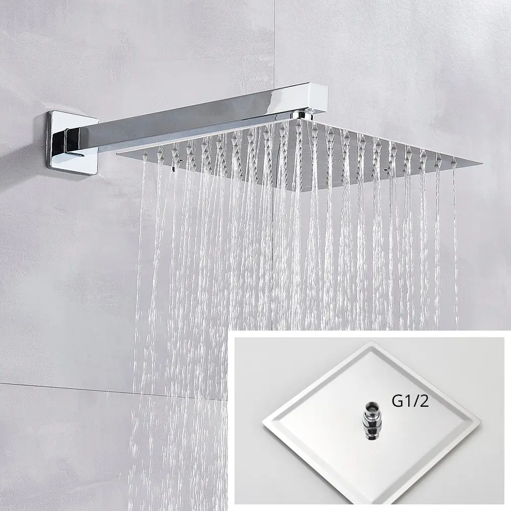 brass luxury square chrome thermostatic concealed shower system faucets set Rainfall bathroom Wall Mounted bath & shower faucets