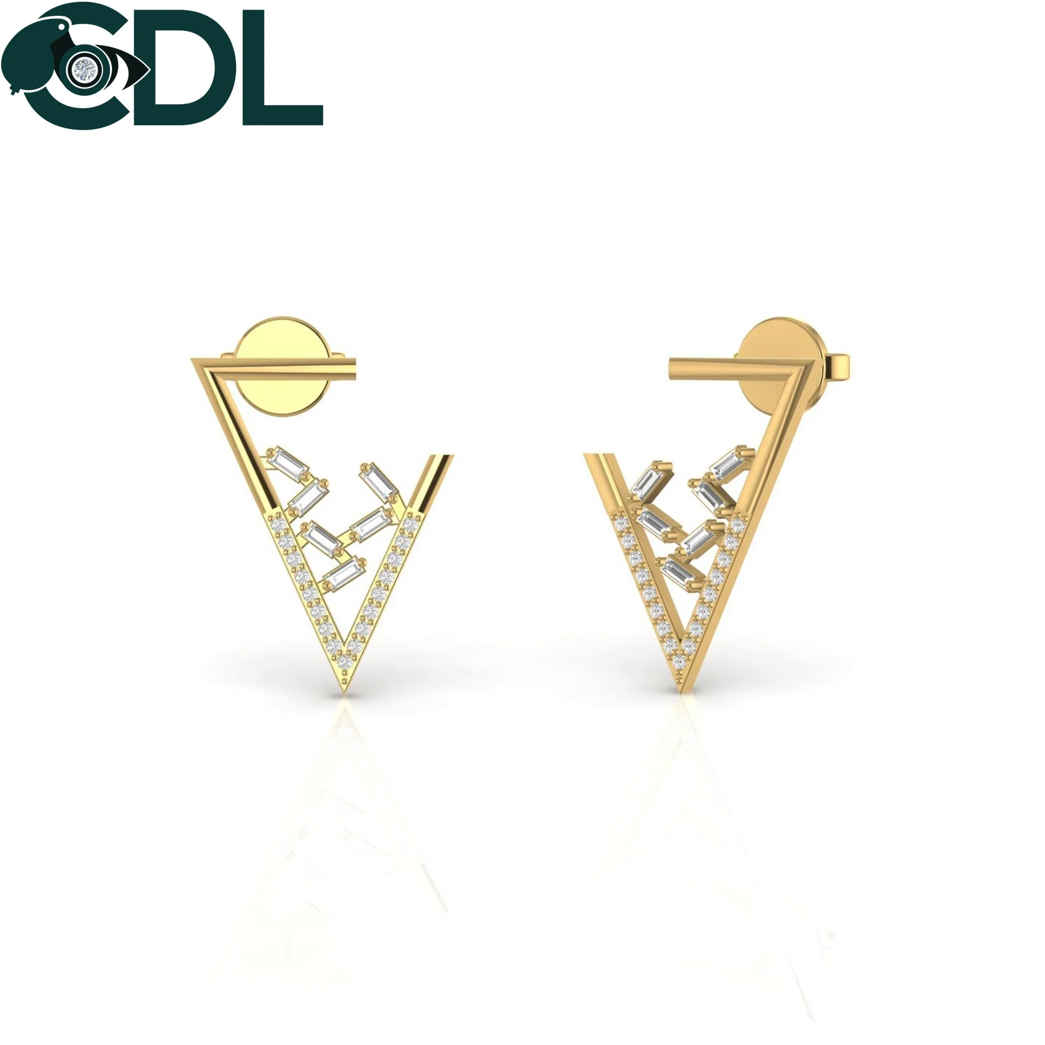 Серьги-гвоздики с бриллиантами Женские, круглые ювелирные украшения в форме багета треугольной формы под золото 14 карат, хороший подарок на день Святого Валентина