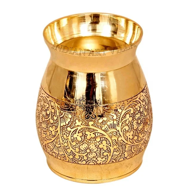 
Indian art villa brass embossed flower design glass tumbler - wholesale 