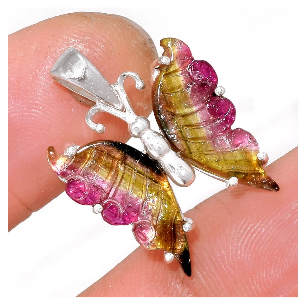 Подлинная резьба в виде бабочки арбуз турмалин Стерлинговое Серебро доступно в наличии оптом ставка от индийского продавца