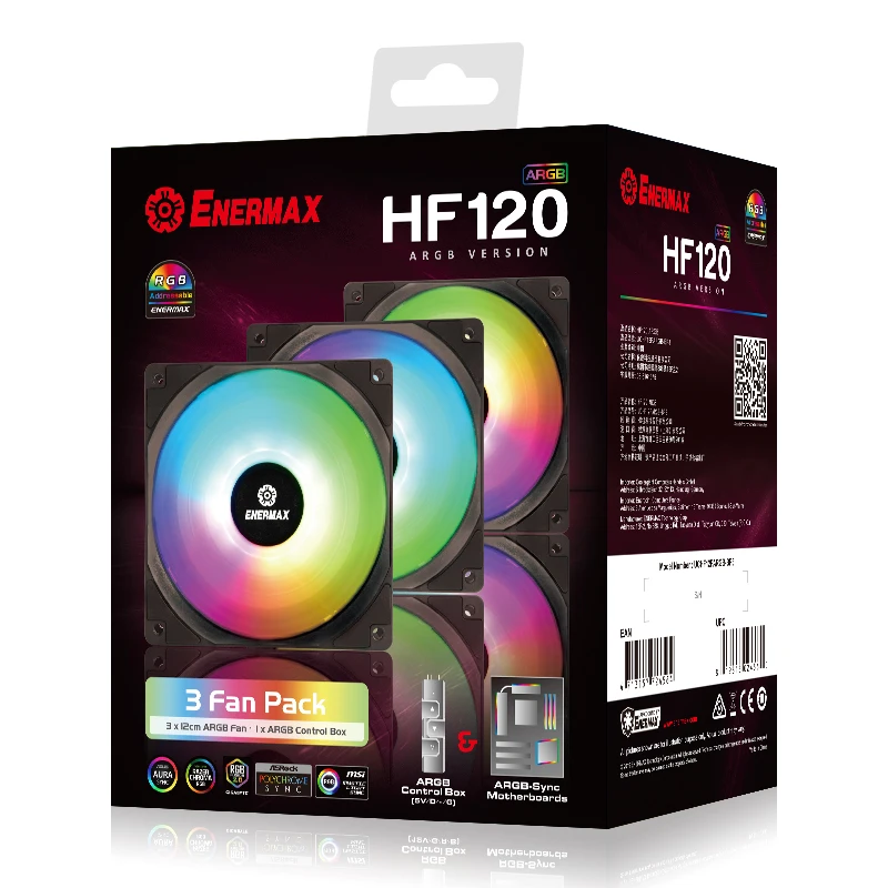 [ENERMAX] HF120 RGB PWM 120mm Case Fan ARGB Sync 3 Fan Pack Black