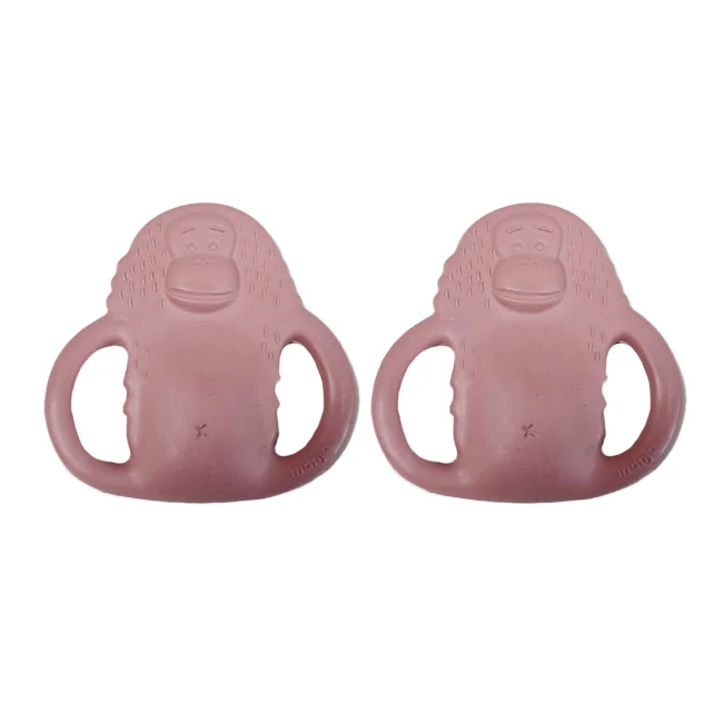 Private Label BPA Free Natural Rubber Baby Teether Pink Chew Toy Help Relieve Teething Pain In Monkey Animal Pattern