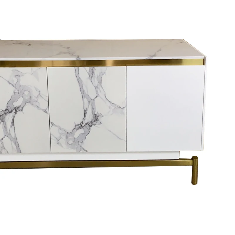 Роскошный современный мраморный деревянный буфетный шкаф и буфетные столы белые боковые панели с ножками из нержавеющей стали