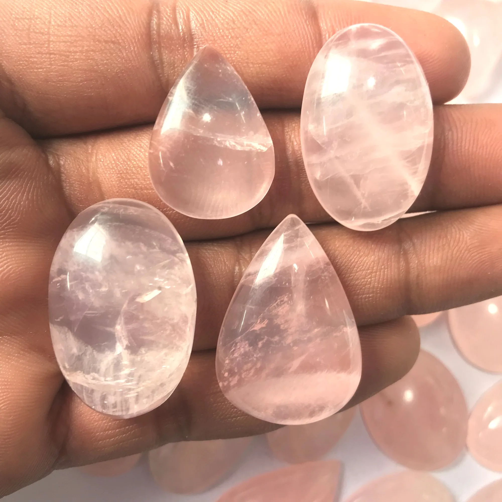 Wholesale Natural Rose Quartz Crystal Hearts High Quality Pink Gemstone Cabochons for Jewelry Making Flat Back for Gift