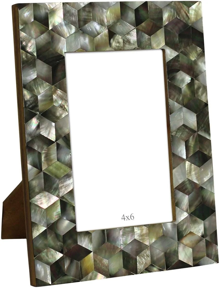 
Handmade Cuboid Pattern Photo Frame in MDF & Mother of Pearl - Home Decor Picture Frame by Art Assembly 
