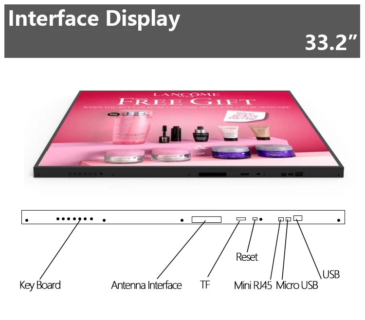33.2inch Hd Bar Stretched digital square tft advertising lcd screen nft display for Art Gallery