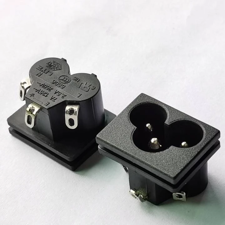 Wholesale inlet snap-in mount and PCB terminal 3-pin electrical plum socket 3-hole plum blossom C6 AC power scoket