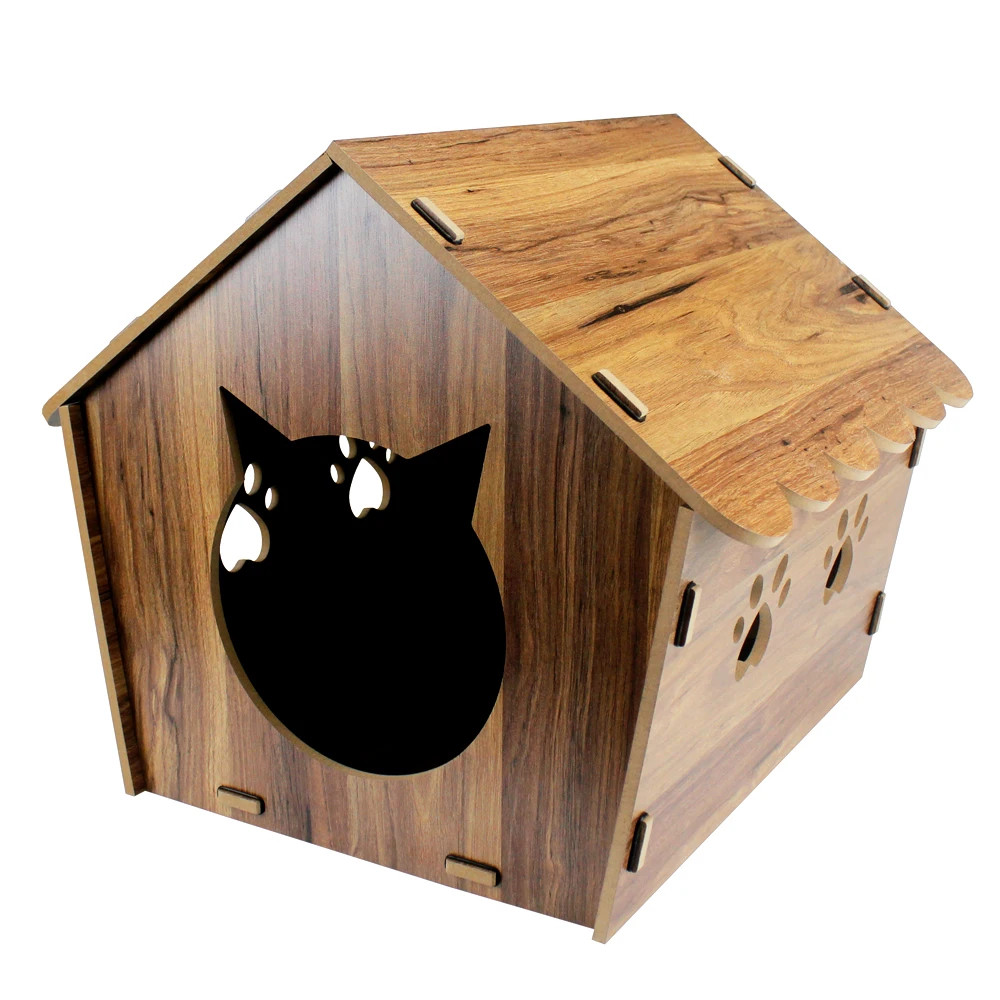 Wooden Cat House Kitten Hut Decorative Assembly Pet Cottage Mdf Material Premium Quality New Design 2024