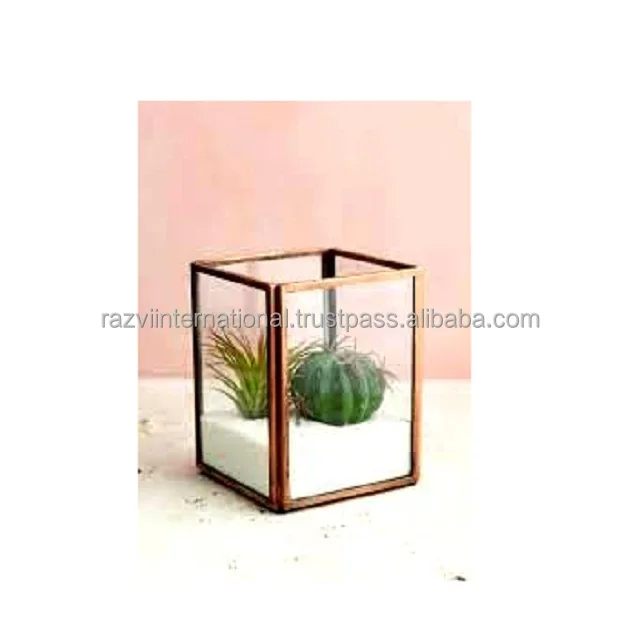 Hot Sale Modern Design Black Glass Terrarium with Metal Frame for Tabletop Vase