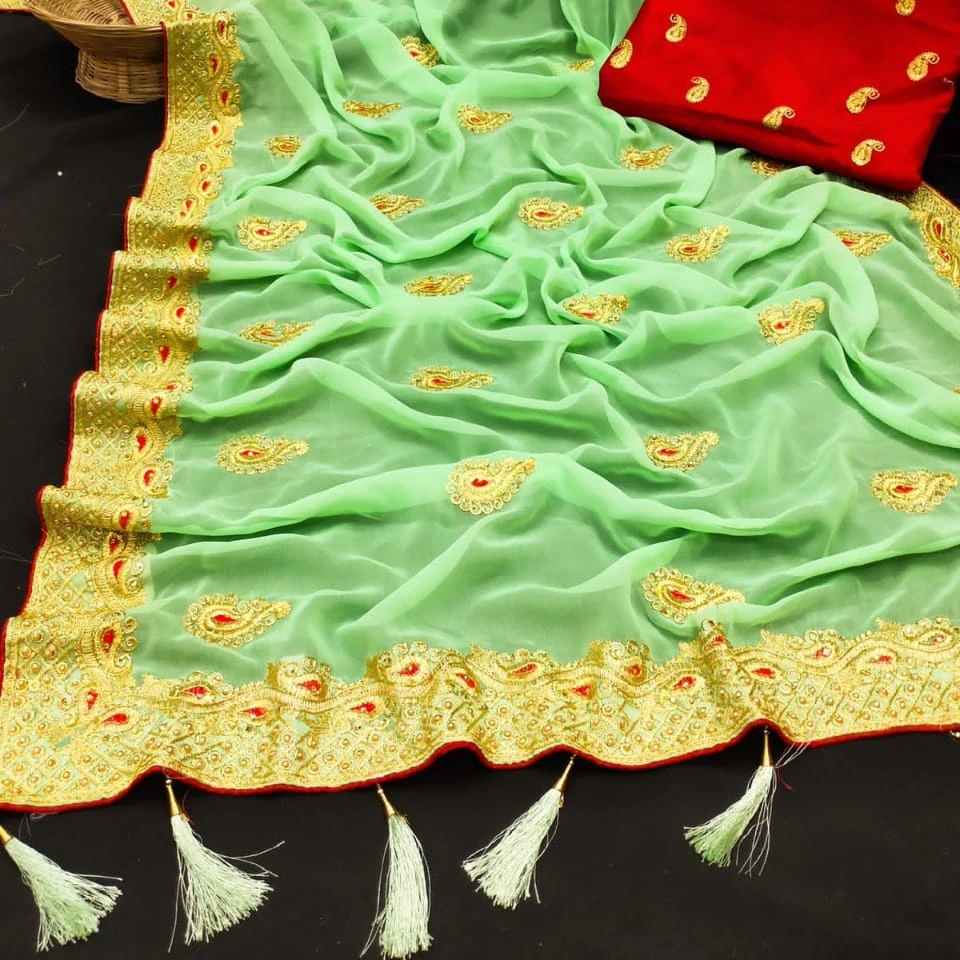 embroidery saree with multi work diamond stoned for ladies ethnic wear for wedding and special occasion Indian clothing