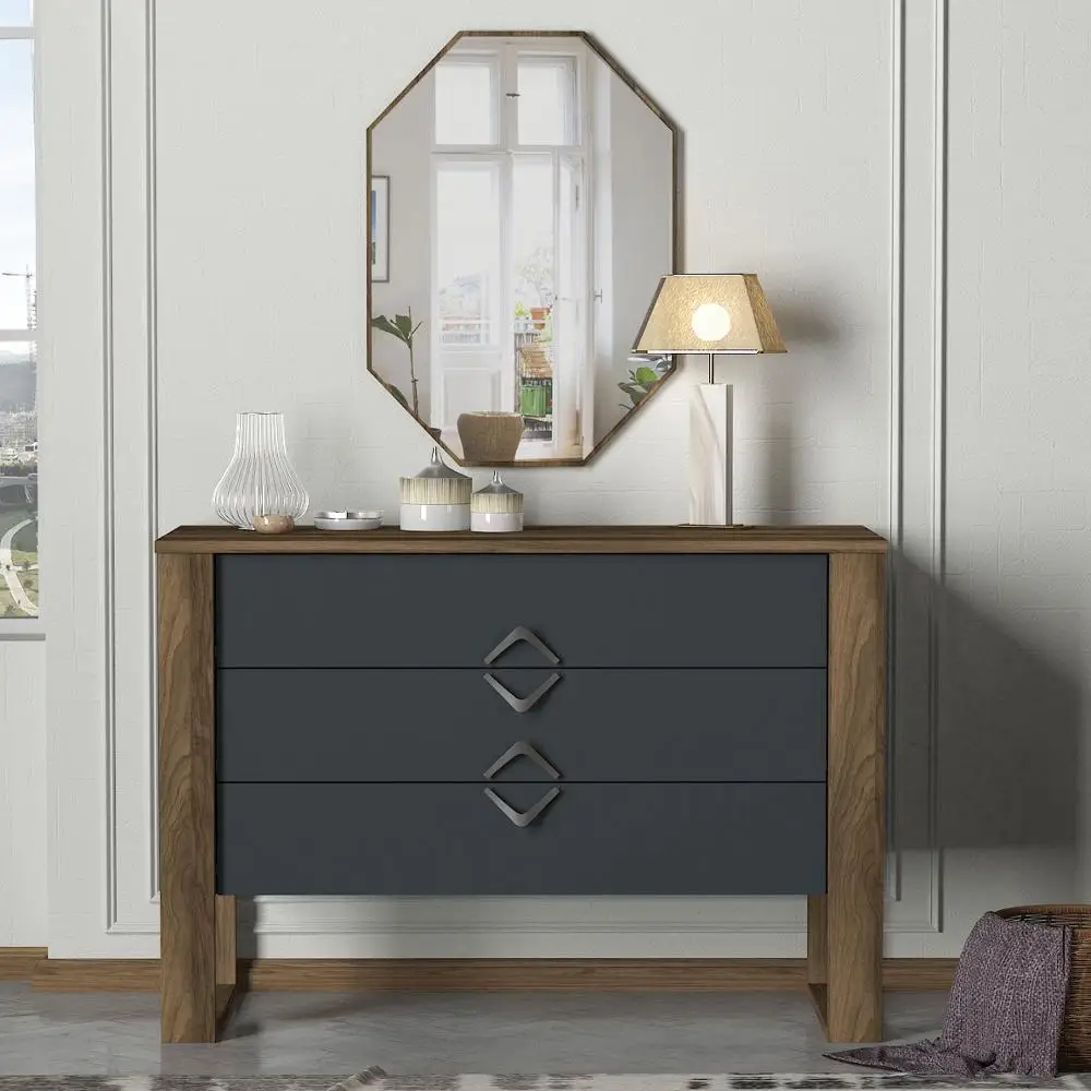 Excluisve Bumerang Wooden Bedroom Furniture Mirrored Chest of Drawers Walnut Anthracite