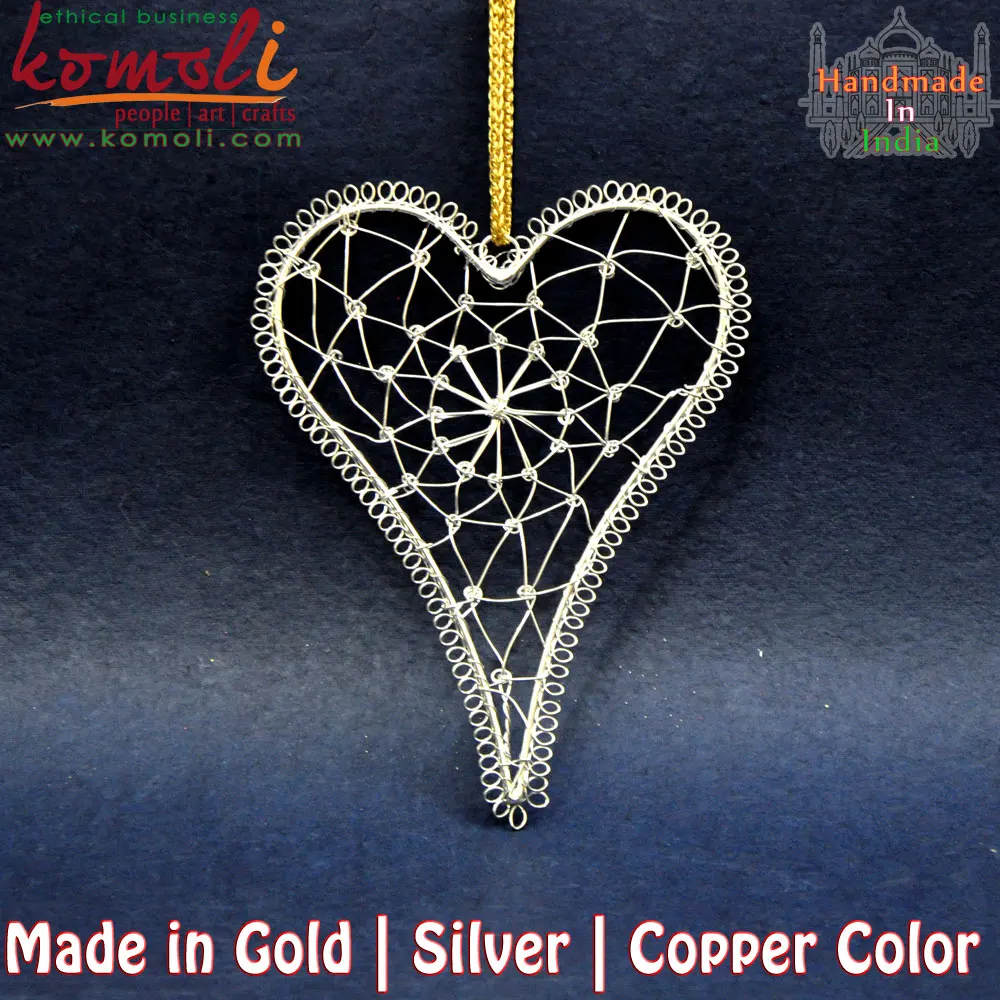 Silver wire frame christmas tree decorations heart shapes wholesale product