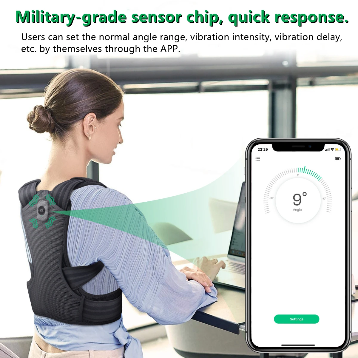 Posture Trainer and Corrector for Back Strapless Discreet  Smartphone intelligent control real-time monitoring