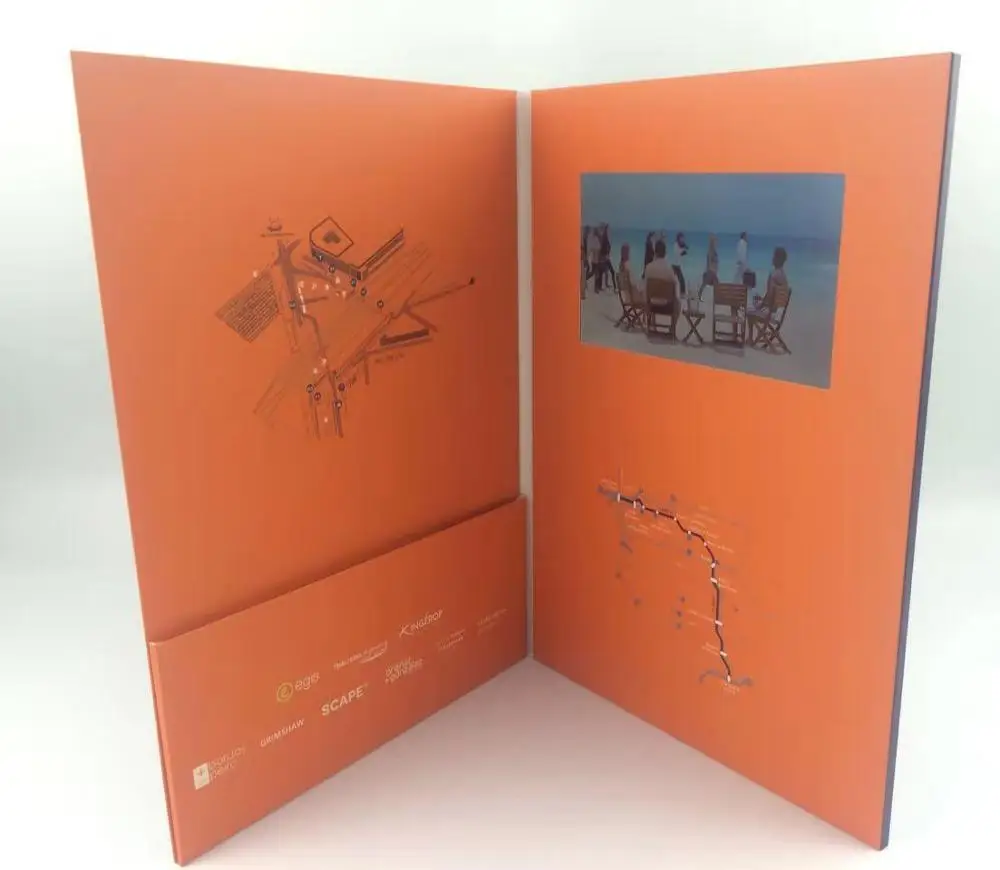 Latest 4.3 inches LCD Screen Video Player Brochure with Pocket, Buttons or USB Key for Promotional LCD TV BROCHURE CARD