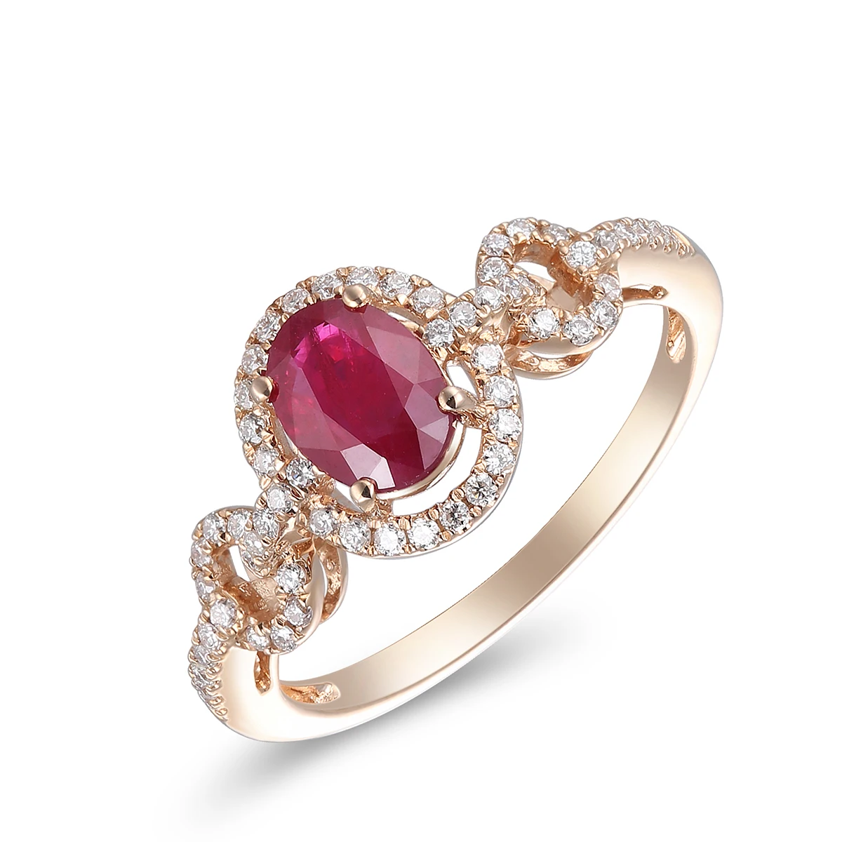 Lucullan  Fashion Trendy Jewelry 14K Pink Gold Diamond and Ruby Ring