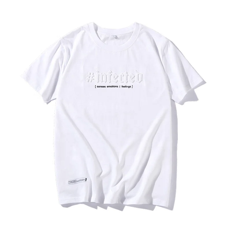High quality Stock Small MOQ 100% cotton 180 grams Own Design 3D embossed print o-neck Short sleeve T-shirt for Men
