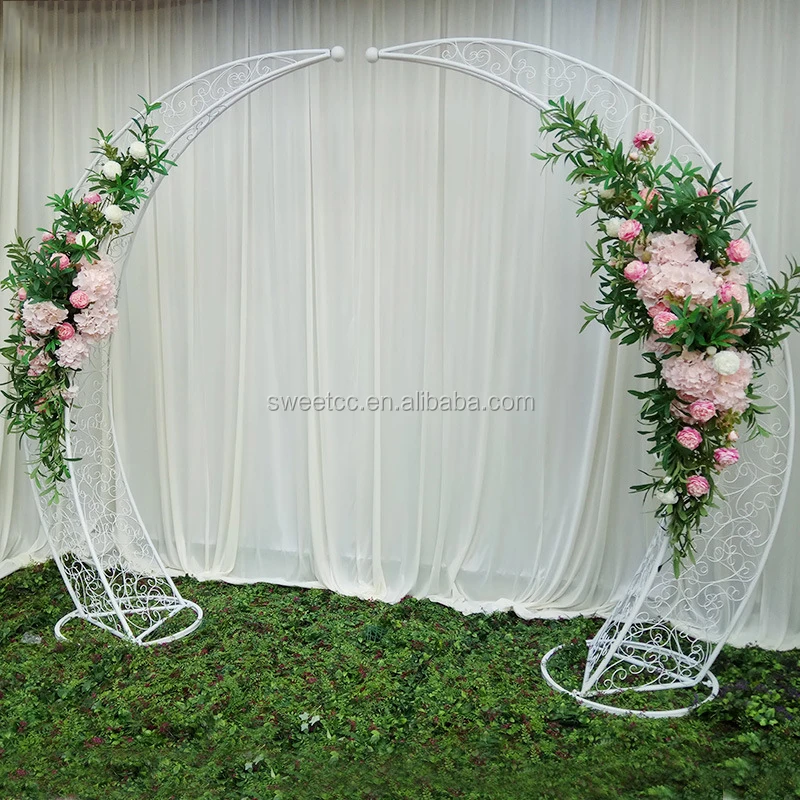 Hot sale hollow out moon shape wedding metal backdrop arch for wedding stage decoration
