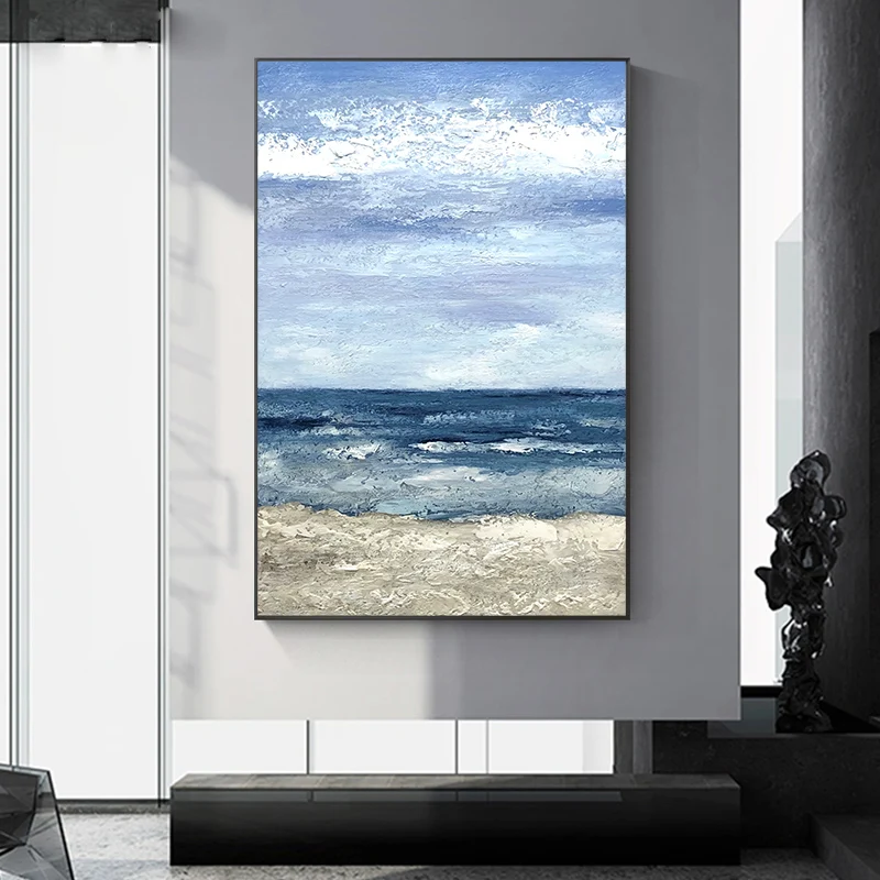 Современная живопись, пляжный морской пейзаж, гостиница, искусство на стену, большая ручная роспись для гостиной и спальни, 20x3 0 дюймов/50x75 см
