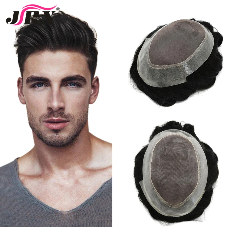 
 Моно-полиуретановый прочный мужской парик индийские Реми человеческие волосы парик для мужчин волосы можно разрезать волосы Замена мужской парик  