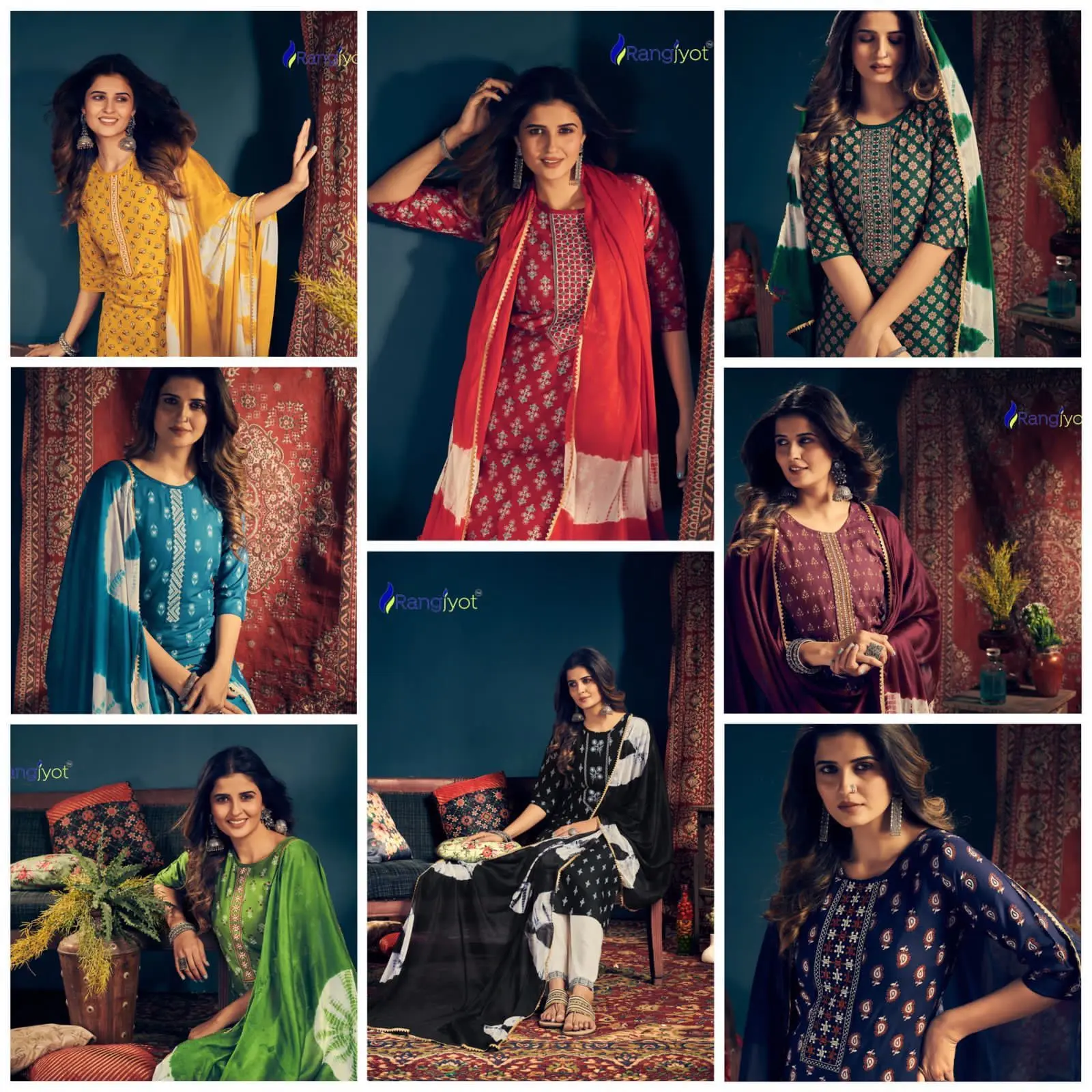 Gorgeous contemporary designs Kurta Pant ,Dupatta Set For Ladies Rayon Print with tie patti work 4 Side lace Dupata Royal Export