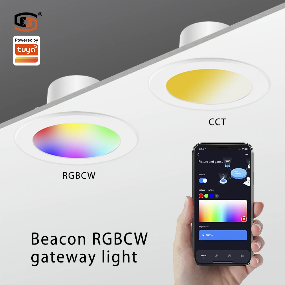 2024 Smart LED Downlight With gateway integrated Tuya RGBCCT  9W Beacon Ceiling lights
