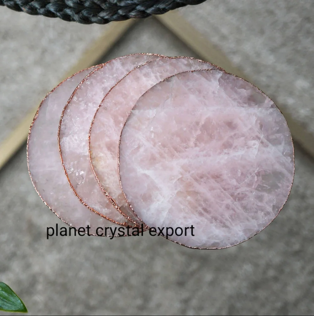 Agate Coaster/Wholesale Natural Rose Quartz Agate Coaster With Gold & Silver Plated Rim Buy From Planet Crystal Exports