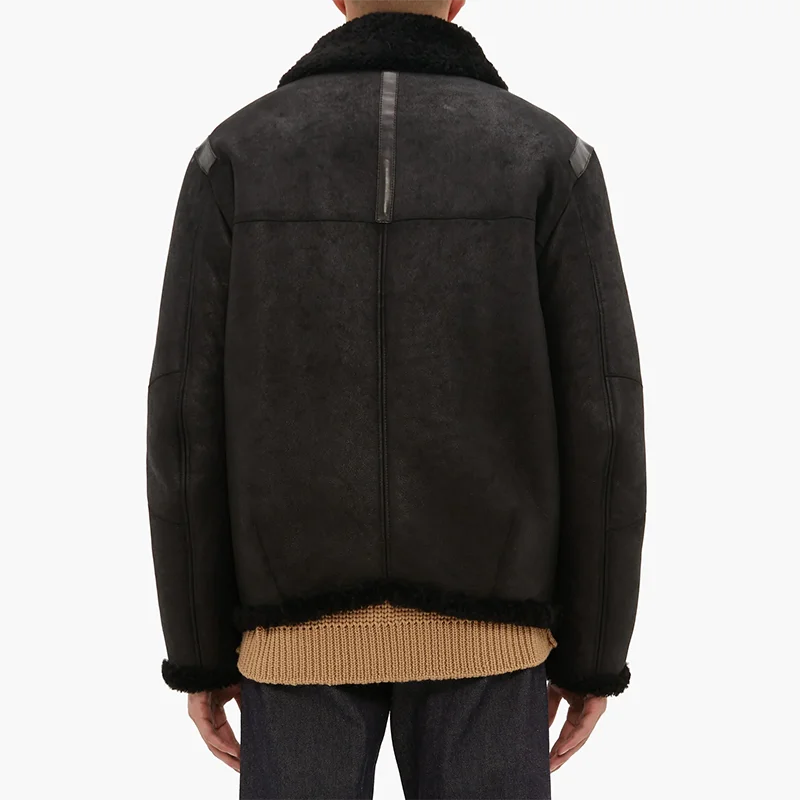 sheepskin shearling slip pockets designer faux fur wool coat fleece jacket for mens