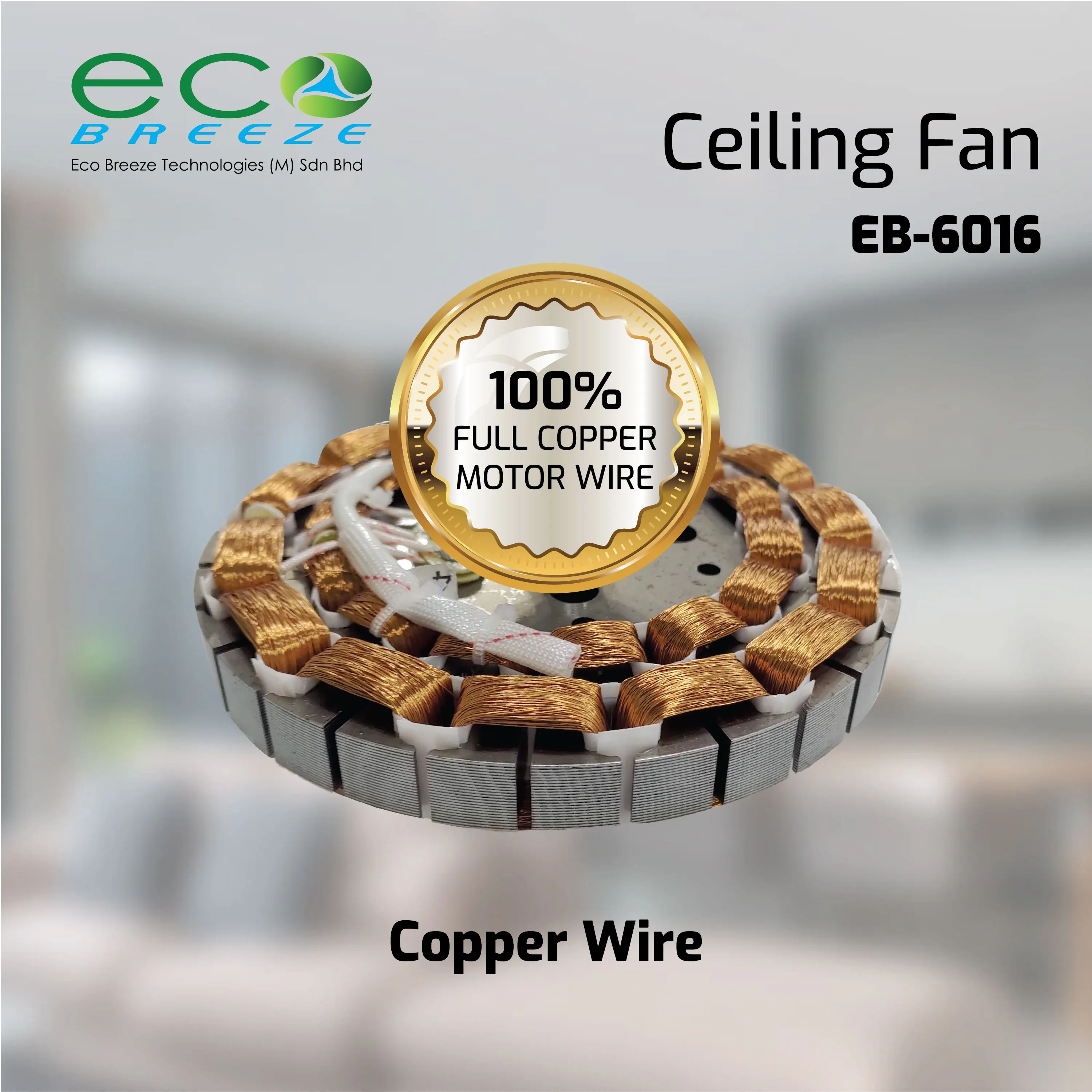 Free spare parts 56 inch Ceiling Fan Malaysia 3 Blades Black AC Regulator Copper (EB-6016)