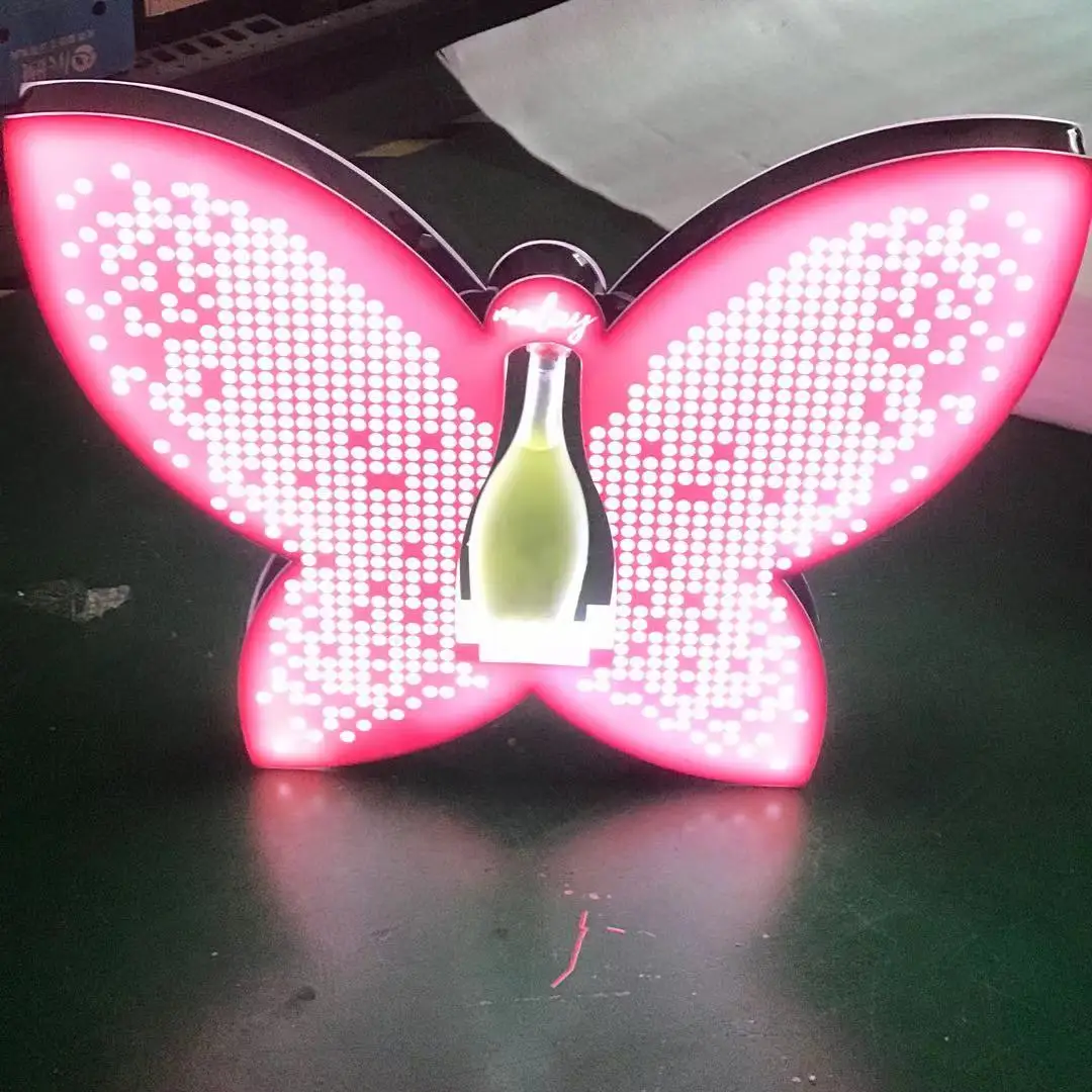 Butter Fly Artwork Rechargeable Customized Bottle Presenter LED VIP Service Tray Glorifier for Night Club Party