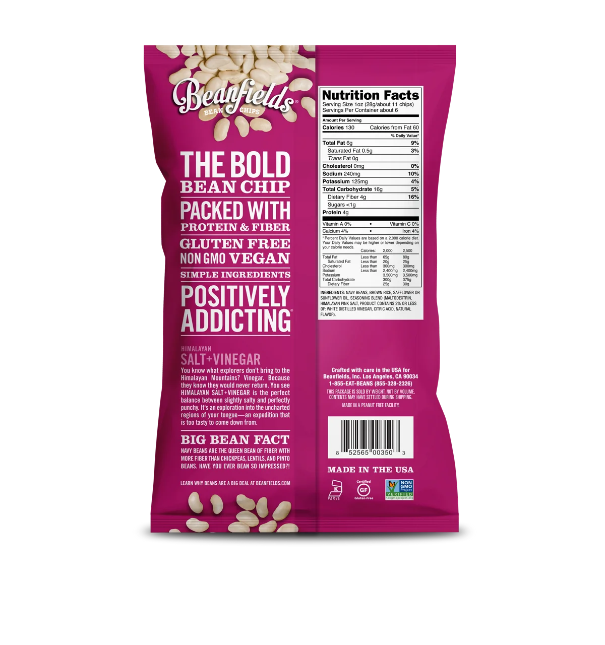 
Bean Chips Beanfields Himalayan Salt+Vinegar Vegan Bean Chips 5.5oz Case Made In USA 