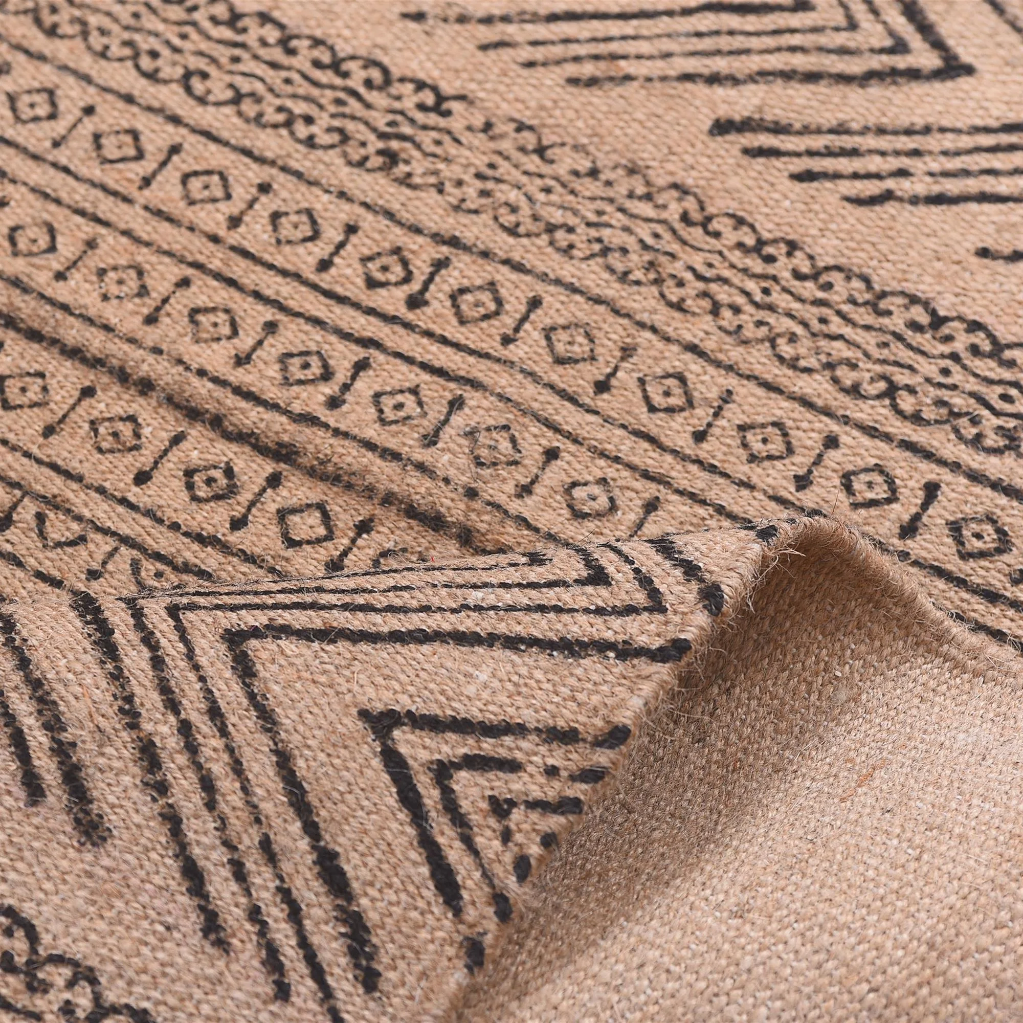 Индийский натуральный и черный цвет ручной ткацкий станок тканый ковер ручная печать джутовый ковры