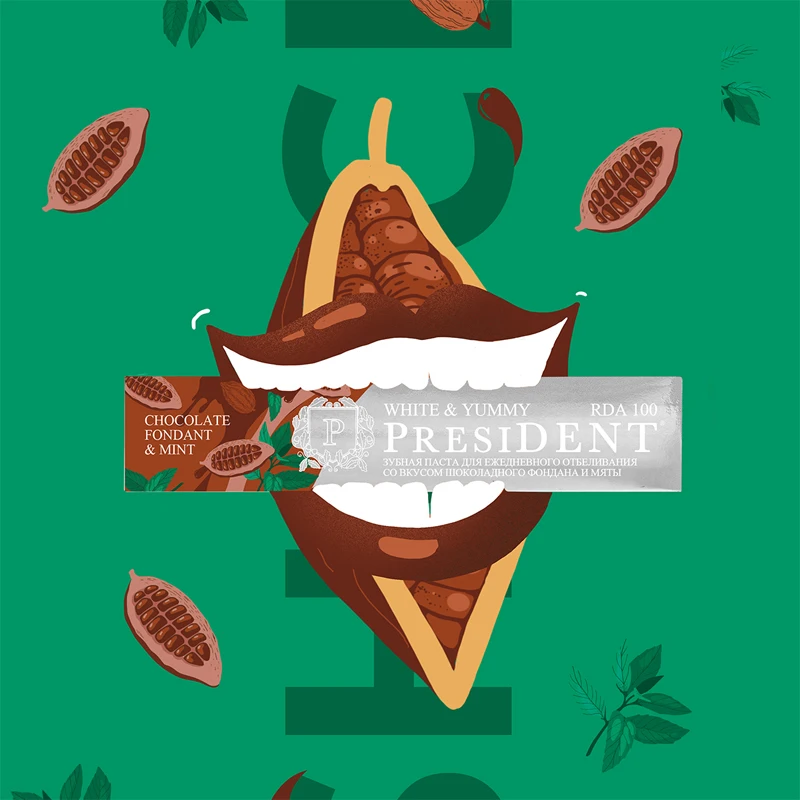 Toothpaste PRESIDENT WHITE & YUMMY chocolate fondant with mint