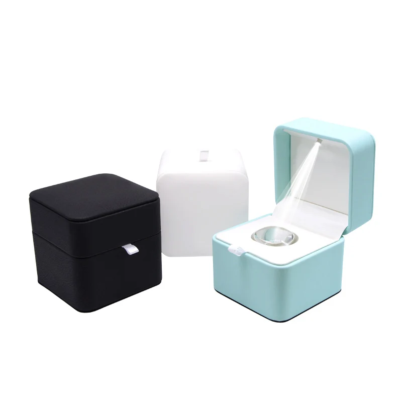 Wholesale Luxury pu Leather Packaging Wedding Ring Led Jewelry Box For Ring