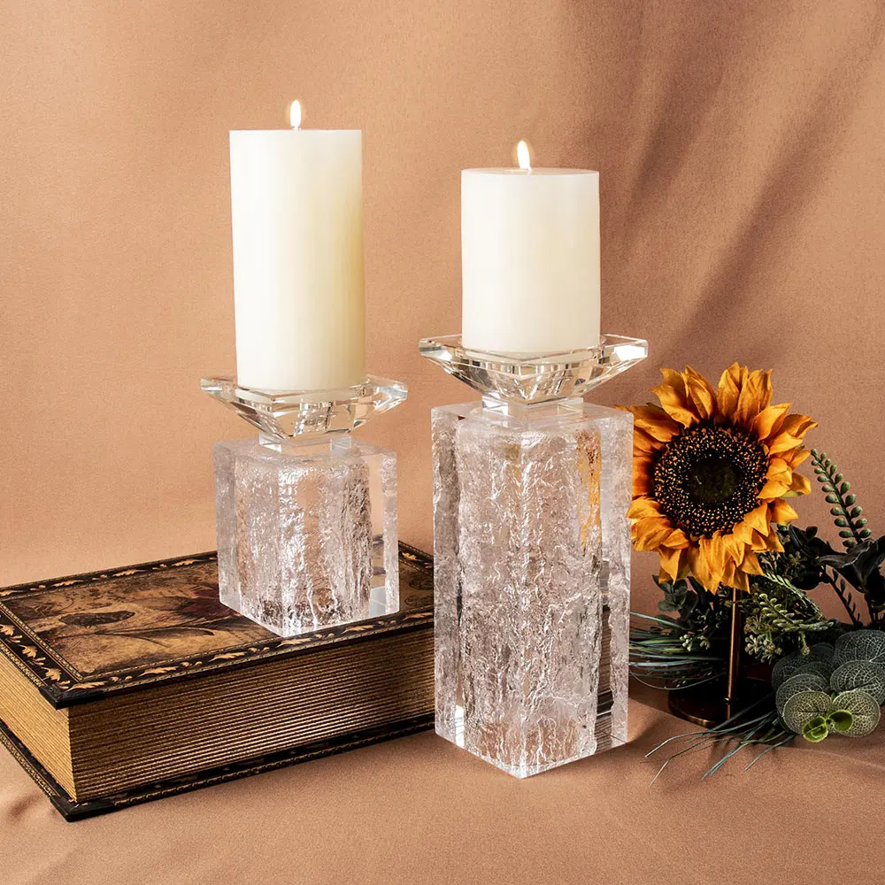 High class exquisite transparent acrylic candleholder ice texture crystal clear resin centerpiece nordic table decor for wedding