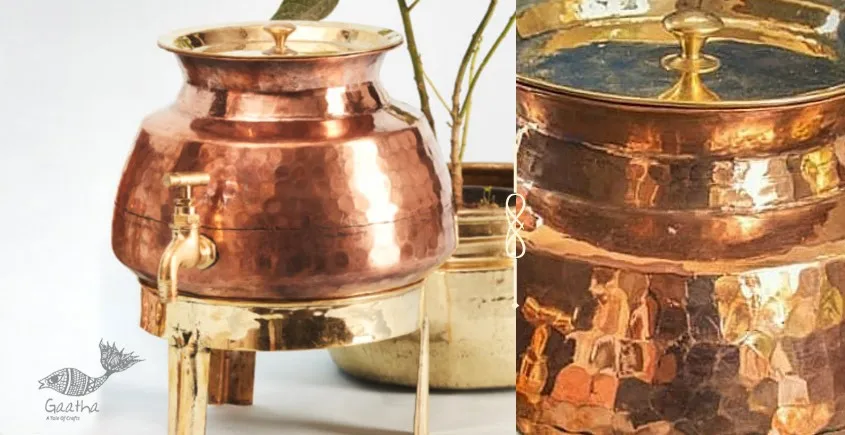 Customized Design Printed Copper Water Dispenser and Glass Set Manufacturer and Exporter