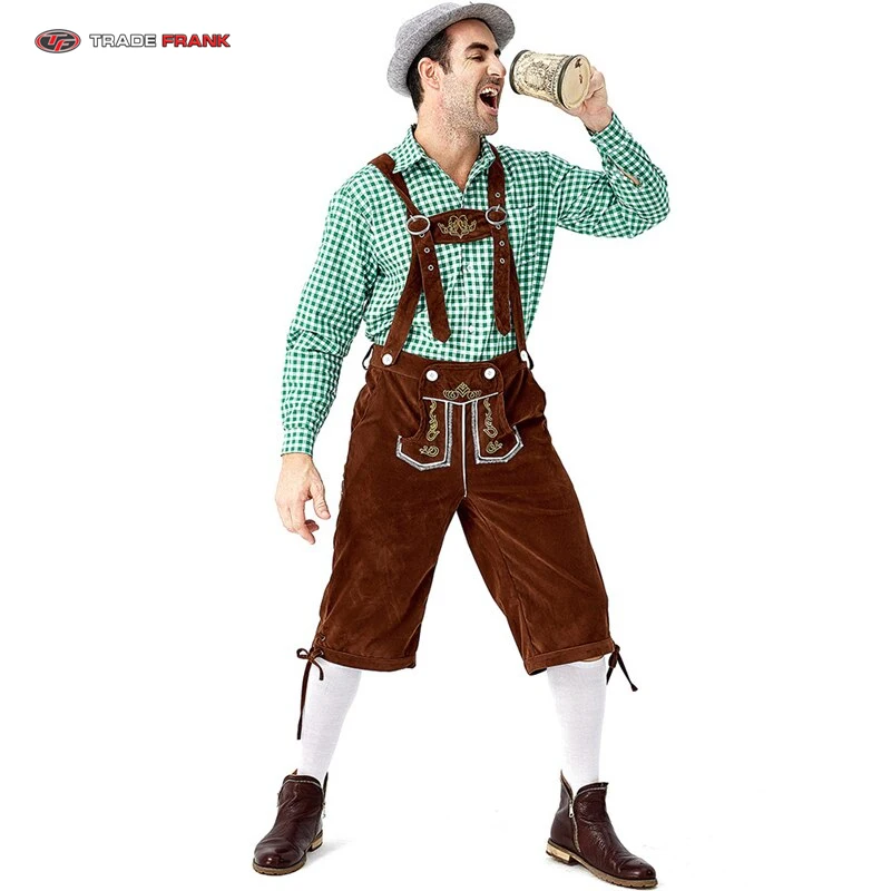 Traditional German Oktoberfest Costume for Adult Men German Beer Festival Bavarian Lederhosen Outfit Plus Size