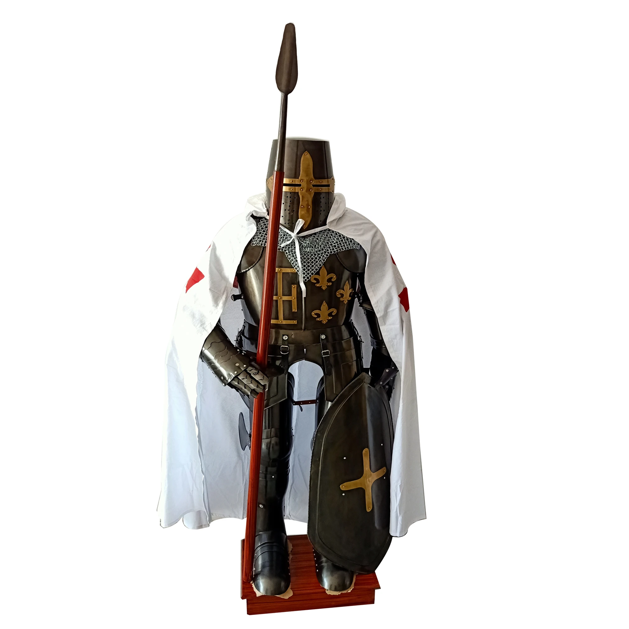 Medieval Knight Suit of Armor Ancient Full Body Costume Reenactment battle Ready With Wooden Stand