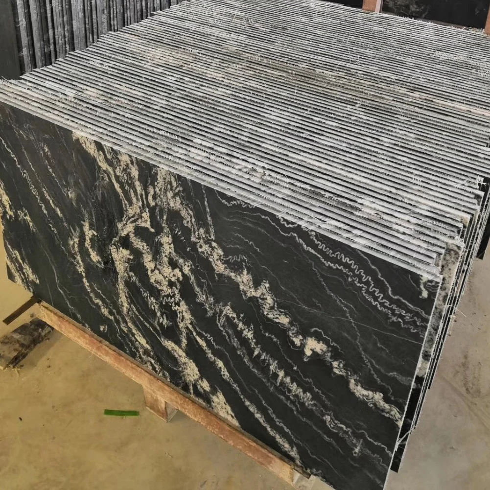 Natural Stone Marble Slab Table Top Everest Black Marble Slab for Bathroom