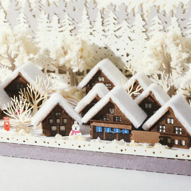 [4] Winter Snow Village DIY Laser Landmark 3D Paper Model Craft