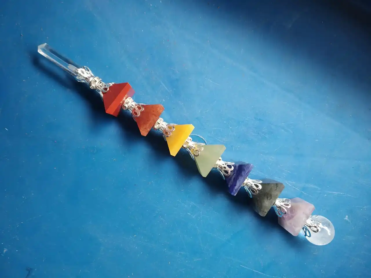natural stone stick 7 chakra pyramid clear quartz crystal pencil point & beads seven chakra healing reiki wand
