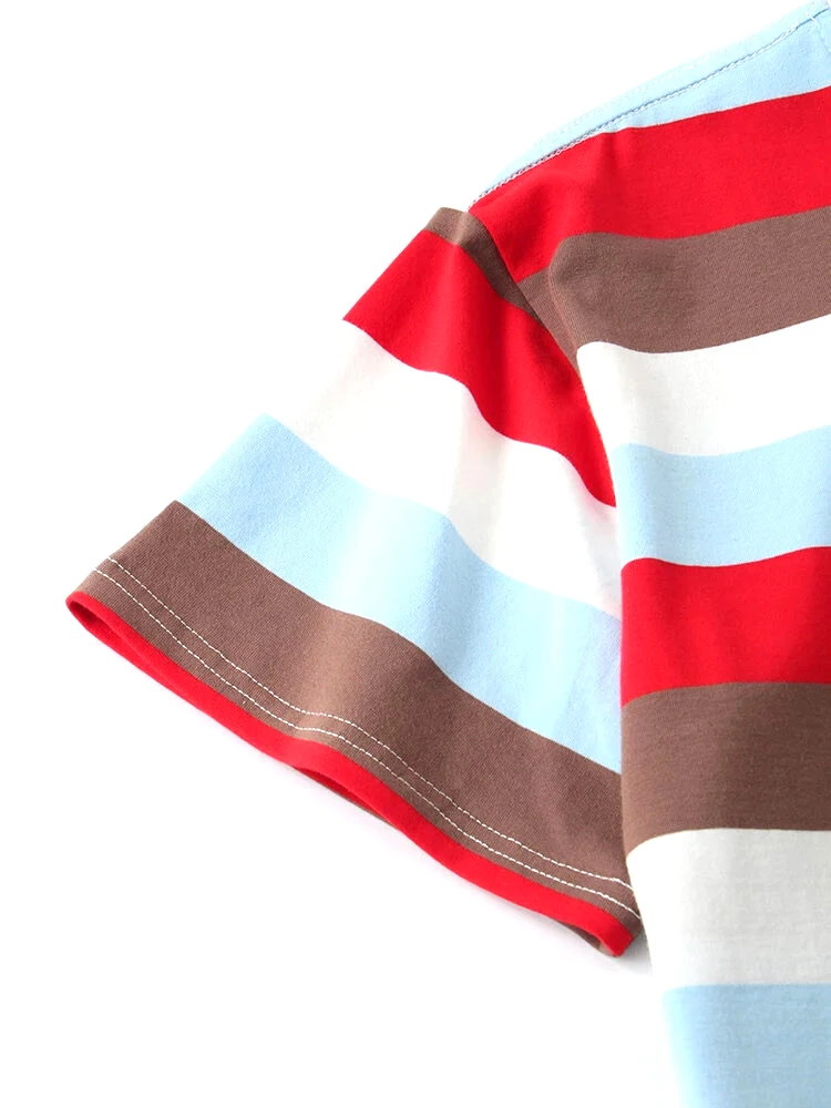 Mens Cotton multi Color Stripe Loose Fit Fashion T-Shirts