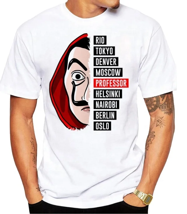 Wholesale T shirt men Funny Design La Casa De Papel Money Heist Tees TV Series Tshirts Men Short Sleeve House of Paper T-Shirt