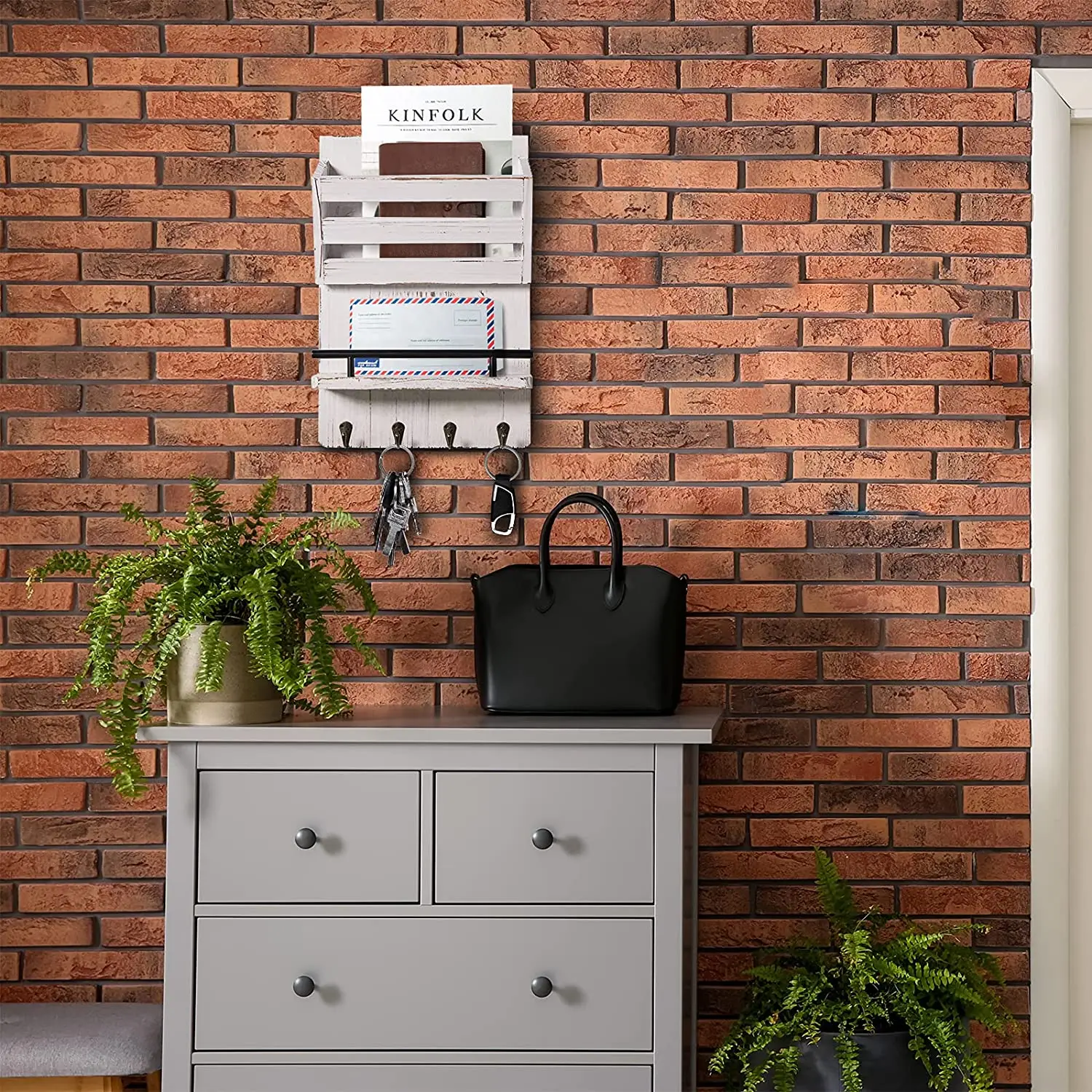 SINORHEMA Wood Key Holder for Wall Decorative with 4 Key Hooks Key Rack Hanger for Wall Mail Holder and Key Hanger or Shelf