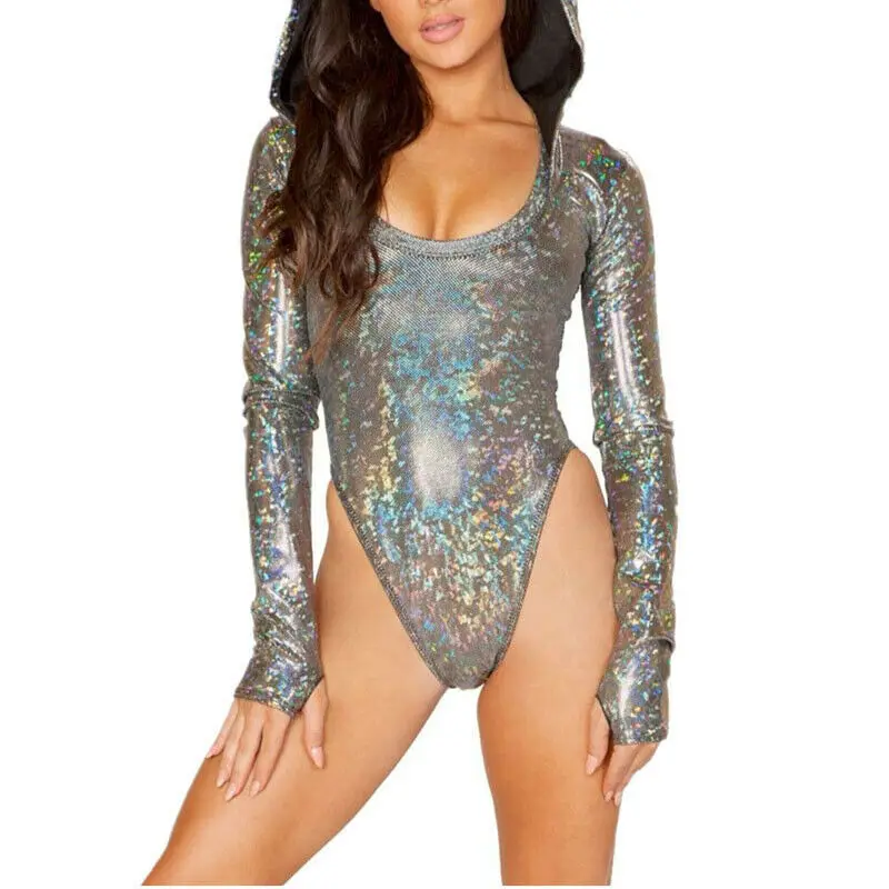 
Sexy Bodysuit Reflective Letter High Cut Long Sleeve Body Suits for Women Lime Green Neon Orange Clubwear Fall 