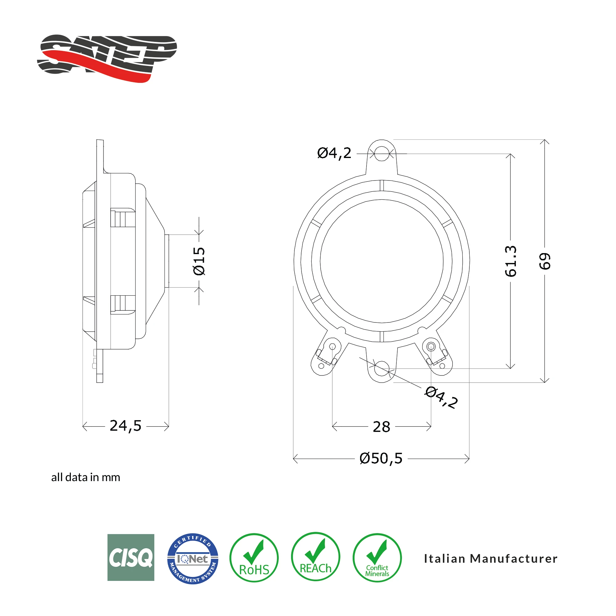 Italian made Driver Unit Speaker Neodymium Magnet Motor TRN030 for Car Alarms Made in Italy Compact  Driver Unit Horn Speaker