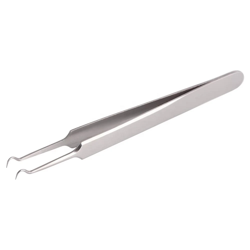High Quality Stainless Steel OEM Private Label Silver Color Professional Use Hook Tip Needle Acne Extractor Tweezers