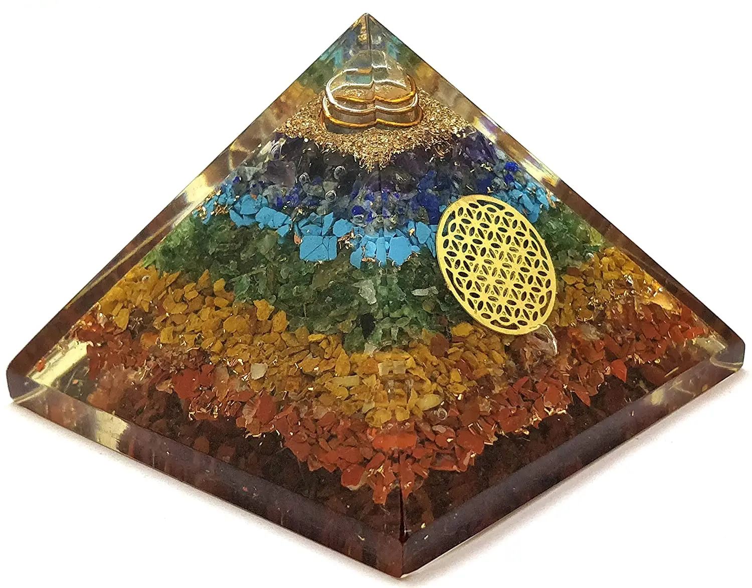 Handmade Geometric Pyramid Made with Seven Chakra Crystal 7 Chakras Copper Dust Orgonite Pyramid