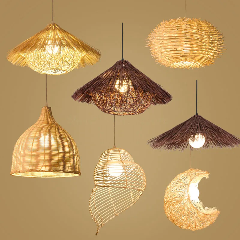 Home Decoration Natural Lamp Basket Bamboo Rattan Pendant Light 100% handmade